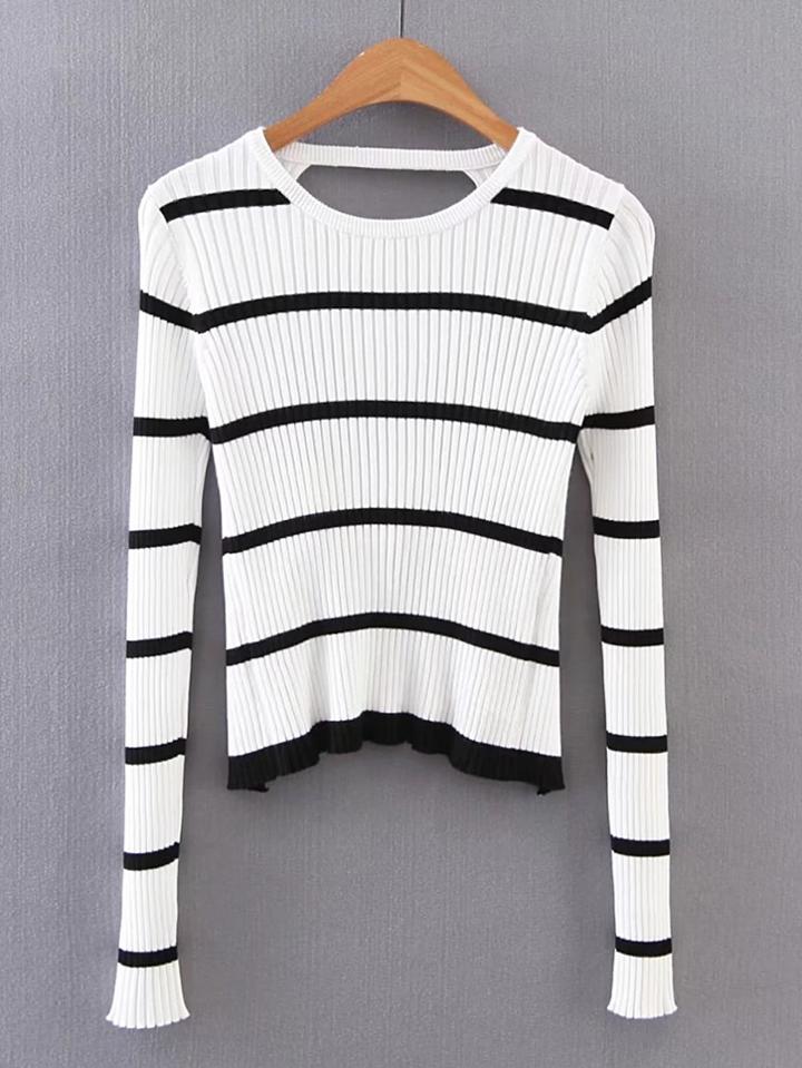 Romwe Open Back Ribbed Detail Knitwear