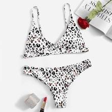 Romwe Leopard Triangle Top With Cheeky Bikini Set