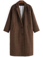 Romwe Lapel Plaid Buttons Long Khaki Coat