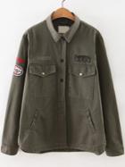 Romwe Army Green Letter Print Patch Coat With Pockets