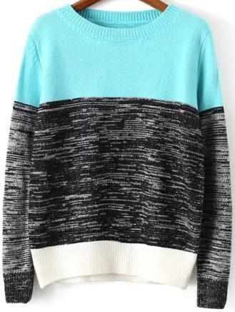 Romwe Long Sleeve Knit Blue Sweater