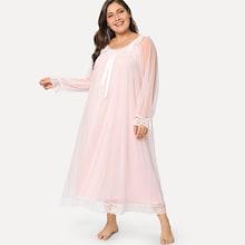 Romwe Plus Lace Trim Knot Night Dress