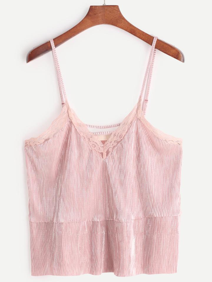 Romwe Pink Contrast Lace Cami Top