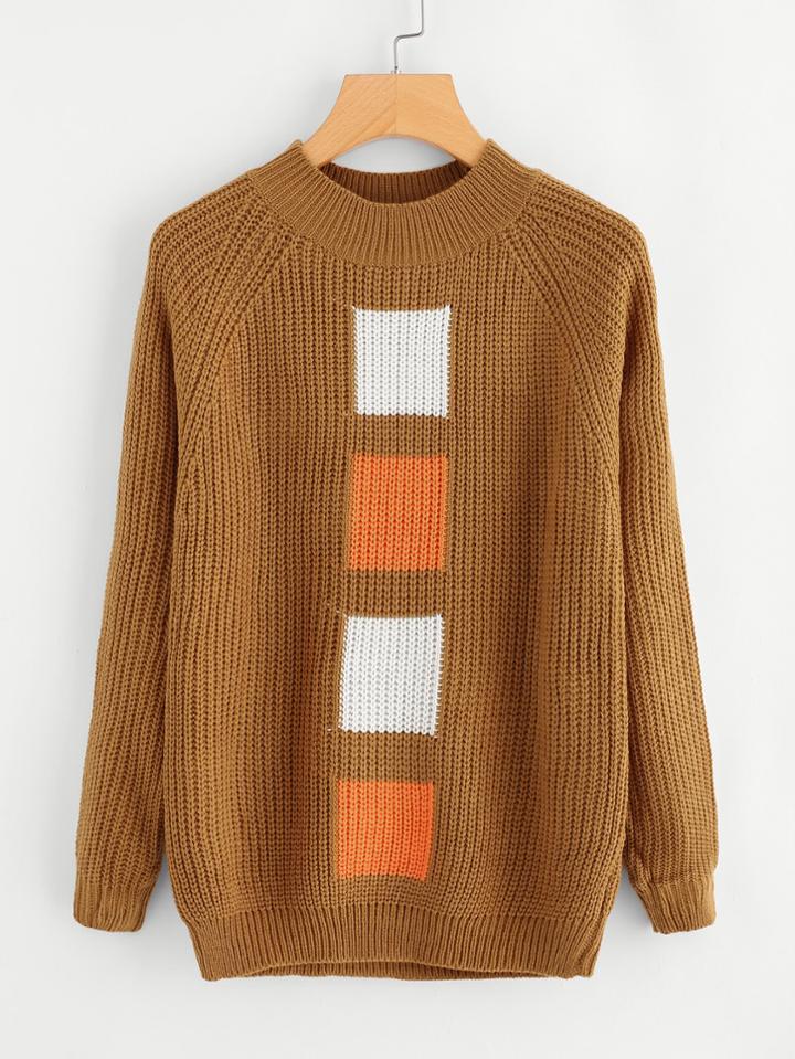 Romwe Geo Pattern Raglan Sleeve Jumper