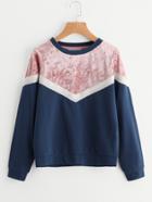 Romwe Mixed Media Cut And Sew Chevron Sweatshirt