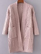 Romwe Cable Knit Ribbed Trim Sweater Coat With Pocket