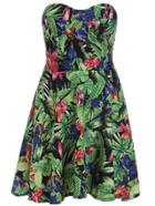 Romwe Strapless Flowers Print Flare Dress