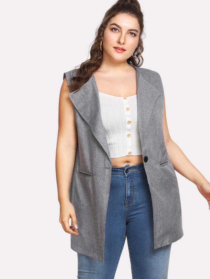 Romwe Heathered Twill Sleeveless Blazer