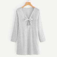 Romwe Striped Knot Neck Dress