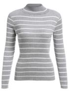 Romwe Grey White Striped Slim Sweater