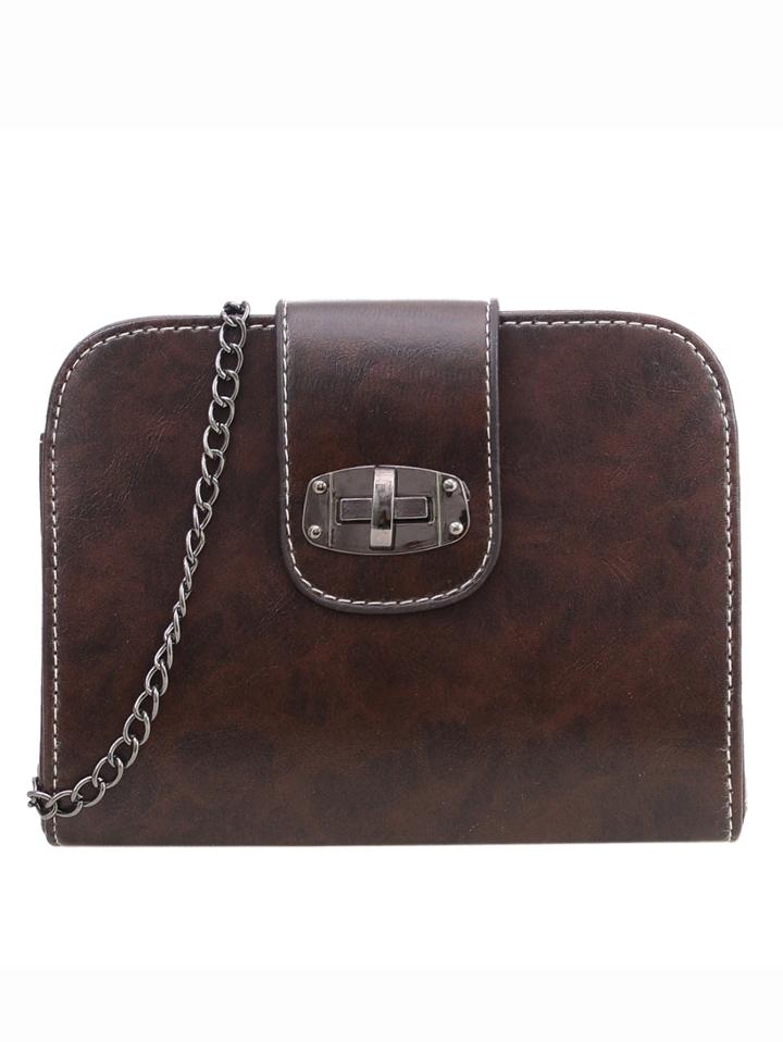 Romwe Folded Turnlock Strap Chain Bag - Dark Brown