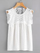 Romwe Tied Open Back Eyelet Embroidered Top