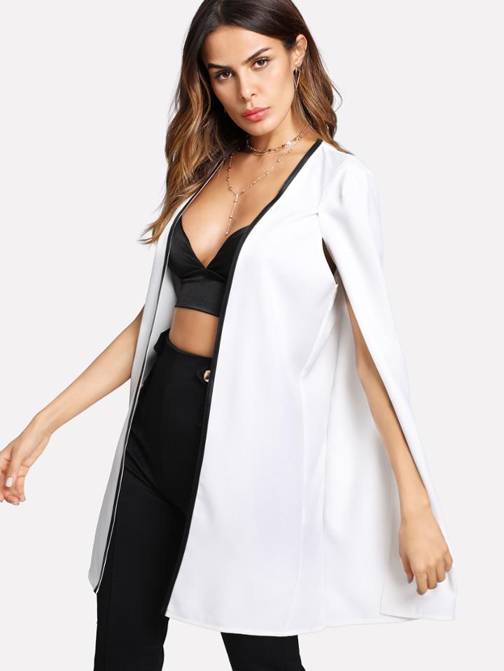 Romwe Contrast Binding Open Front Cape Blazer