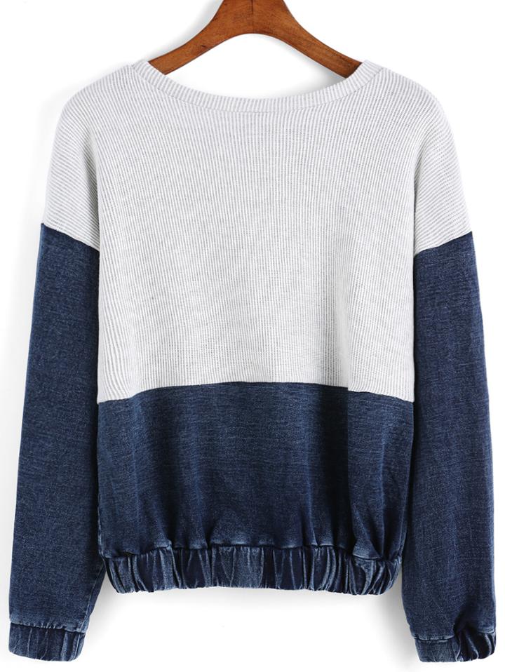 Romwe Round Neck Blue Sweatshirt