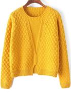 Romwe Round Neck Slit Loose Yellow Sweater
