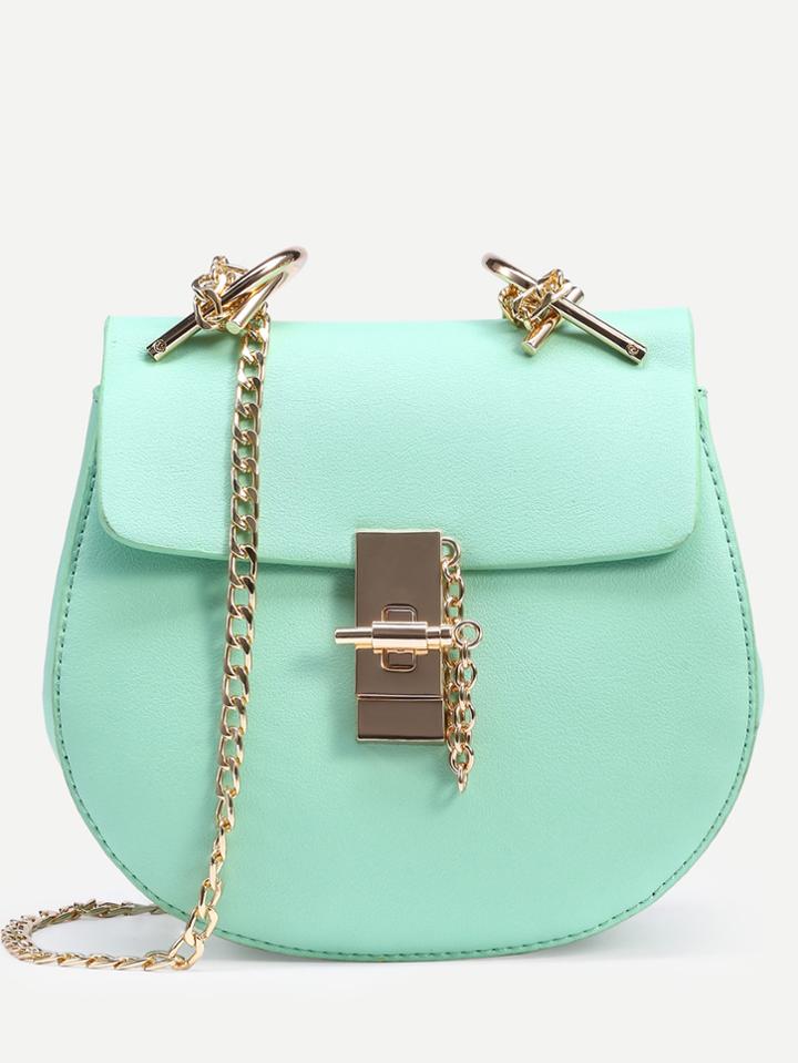 Romwe Green Metallic Embellished Pu Chain Bag