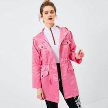 Romwe Drawstring Waist Pocket Hooded Coat