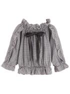 Romwe Black And White Grid Ruffle Bow Tie Blouse