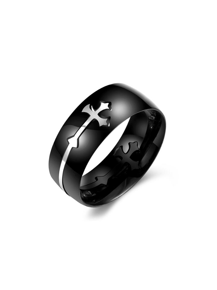 Romwe Cross Matte Black Ring