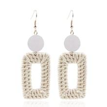 Romwe Straw Open Rectangle Drop Earrings 1pair