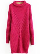 Romwe Turtleneck Ribbed Rose Red Sweater Dress