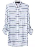 Romwe Lapel Striped Keyhole Blue Blouse