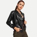 Romwe Solid Pu Moto Jacket
