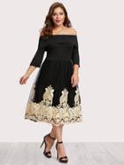 Romwe Off Shoulder Fold Over Mesh Panel Dress