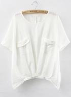 Romwe With Pockets White T-shirt