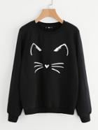 Romwe Cartoon Cat Print Sweatshirt