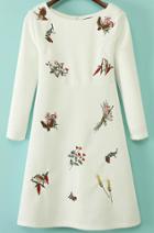 Romwe Embroidered Floral Pattern White Dress
