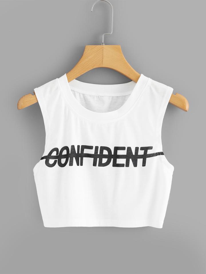Romwe Letter Print Crop Top