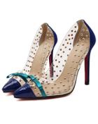 Romwe Blue With Bow Rivet High Heeled Pumps