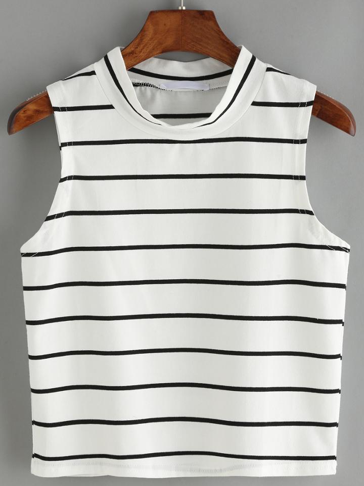 Romwe Striped White Tank Top