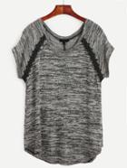 Romwe Grey Contrast Lace Cuvred Hem T-shirt