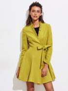 Romwe Pleated Ruffle Neck Self Tie Skirted Coat