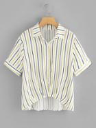 Romwe Striped Dip Hem Striped Shirt