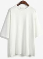 Romwe Round Neck Split Loose White T-shirt