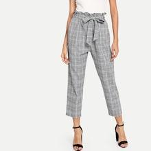 Romwe Tie Waist Plaid Pants