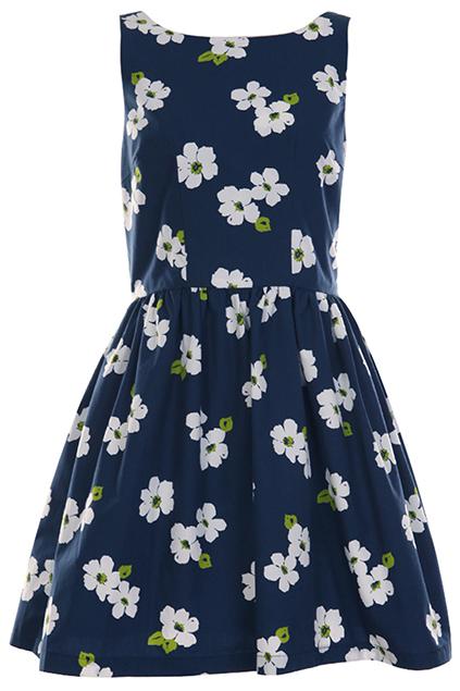 Romwe Floral Print Backless Skater Dress