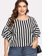 Romwe Contrast Stripe Tiered Sleeve Blouse