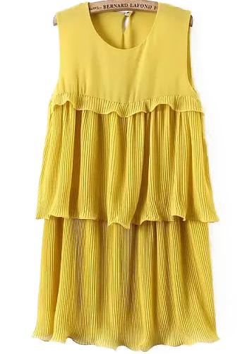 Romwe Sleeveless Ruffle Chiffon Yellow Dress