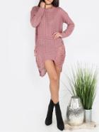 Romwe Pink Ripped Long Sleeve High Low Sweater