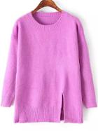 Romwe Split Loose Purple Sweater