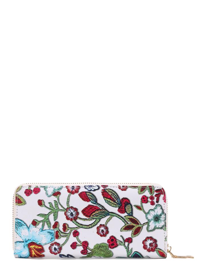 Romwe Flower Print Zipper Pu Purse