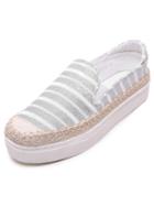 Romwe Silver Thick-soled Striped Weave Flats