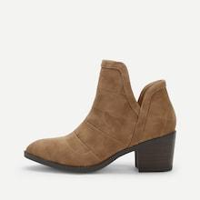 Romwe Plain Block Heeled Ankle Boots