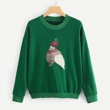Romwe Graphic Print Ribbed Knit Trim Sweatshirt