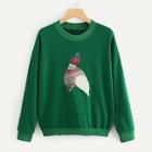 Romwe Graphic Print Ribbed Knit Trim Sweatshirt