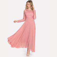 Romwe Frill Neck Lace Bodice Flowy Dress